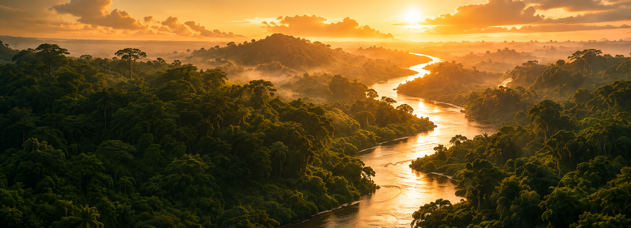 Floresta amazônica ao pôr do sol