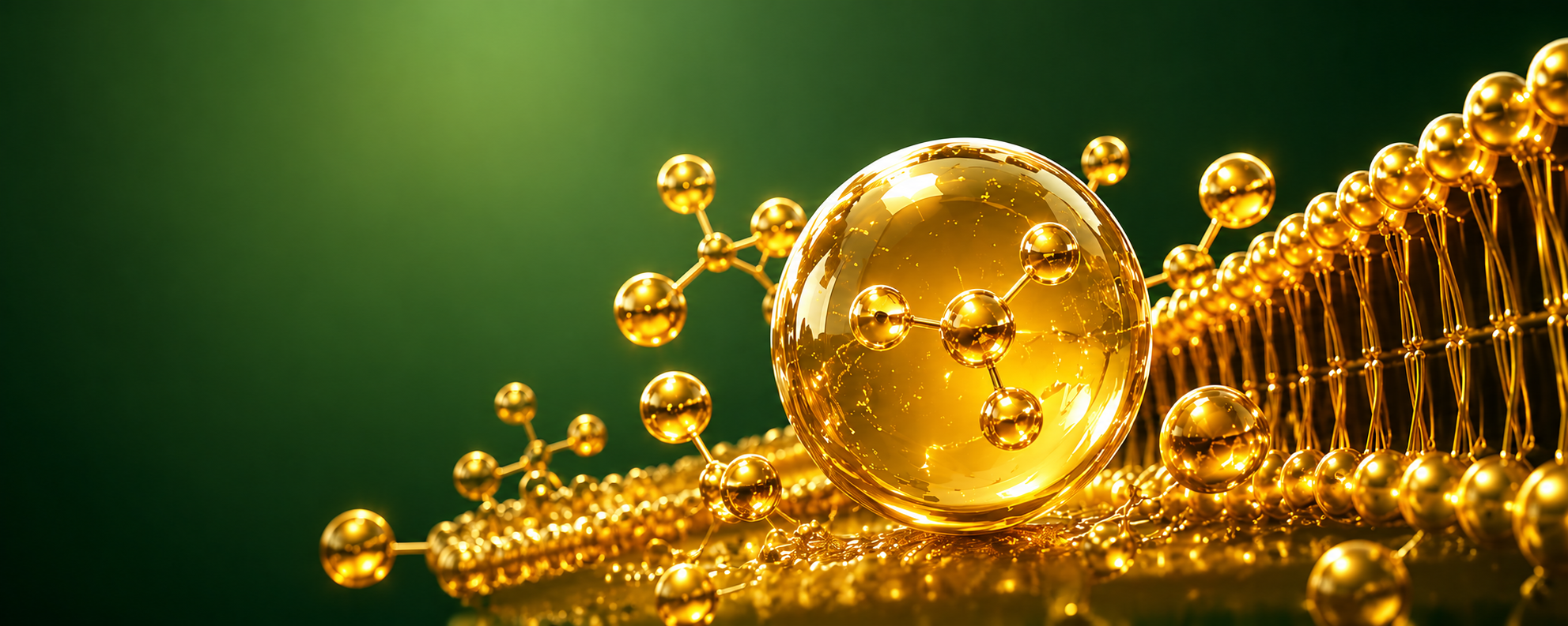 Esfera molecular dourada e membrana lipídica