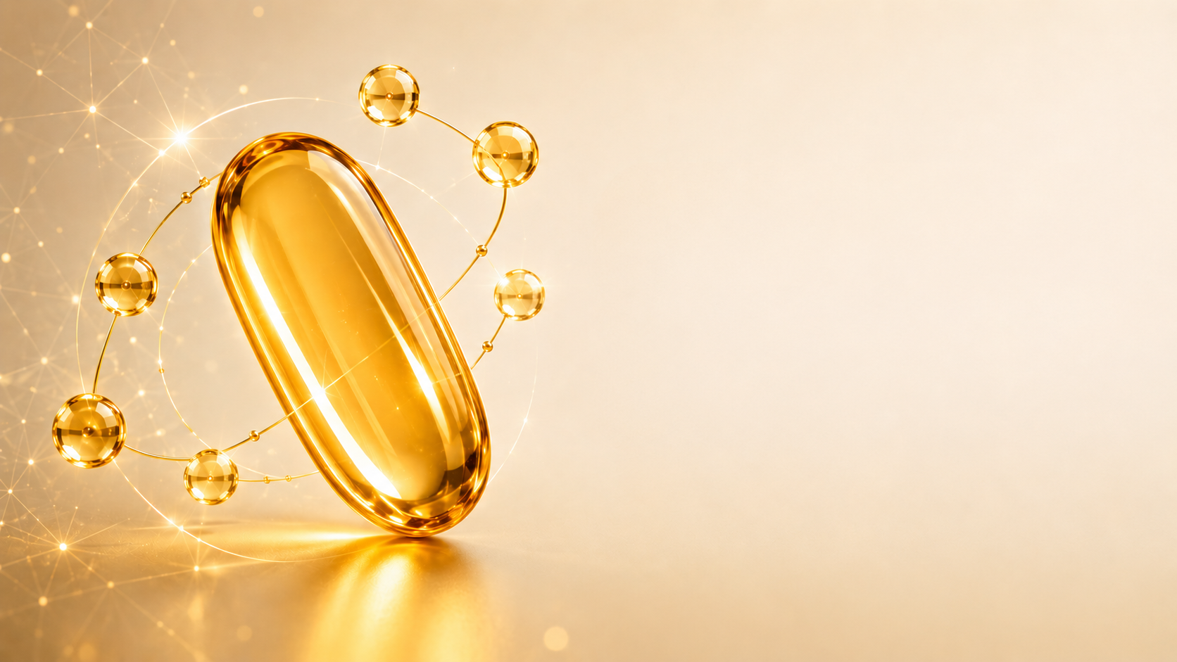 Cápsula dourada de óleo de avestruz com matriz molecular